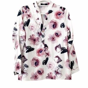 CBR Floral Print Button Up Long Sleeve Blouse